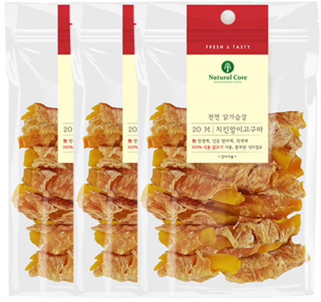 네츄럴코어 강아지 간식, 치킨&고구마, 110g, 3개