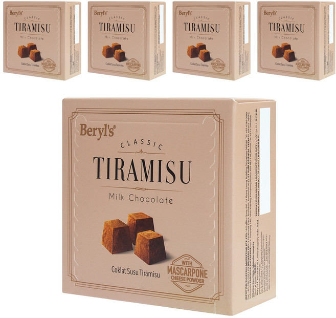 Beryl's 提拉米蘇風味牛奶巧克力 65g (添加植物油) 馬斯卡彭起司與咖啡粉, 5盒
