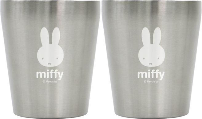 kitchen U 幼兒用 Miffy不鏽鋼雙層杯 小, 銀色, 2個, 175ml