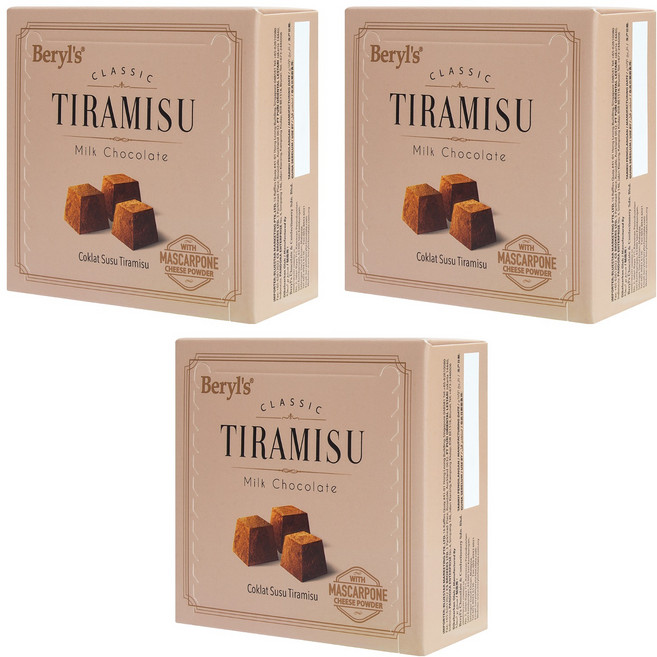 Beryl's 提拉米蘇風味牛奶巧克力 65g (添加植物油) 馬斯卡彭起司與咖啡粉, 3盒