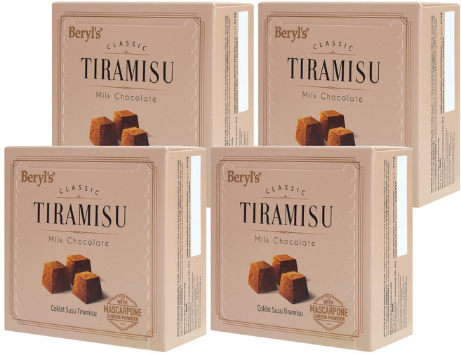 Beryl's 提拉米蘇風味牛奶巧克力 65g (添加植物油) 馬斯卡彭起司與咖啡粉, 4盒