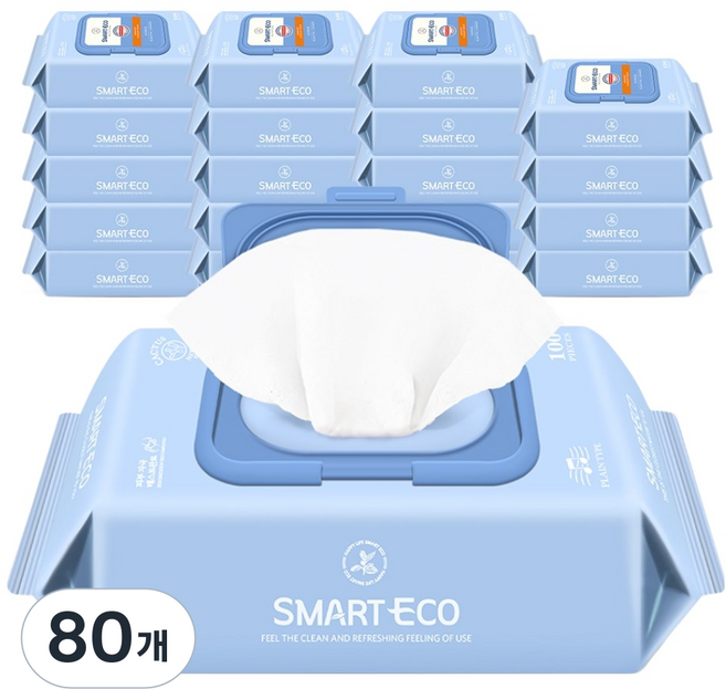 스마트에코 비바체 아기물티슈 캡형, 43g, 100매, 80개