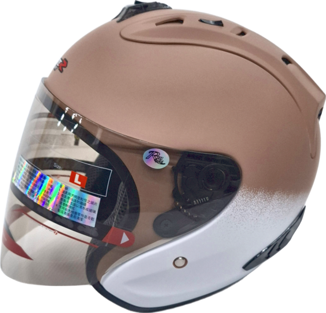 普通型露臉式機車防護頭盔 含一層護目鏡 R3-A6, 奶茶白色