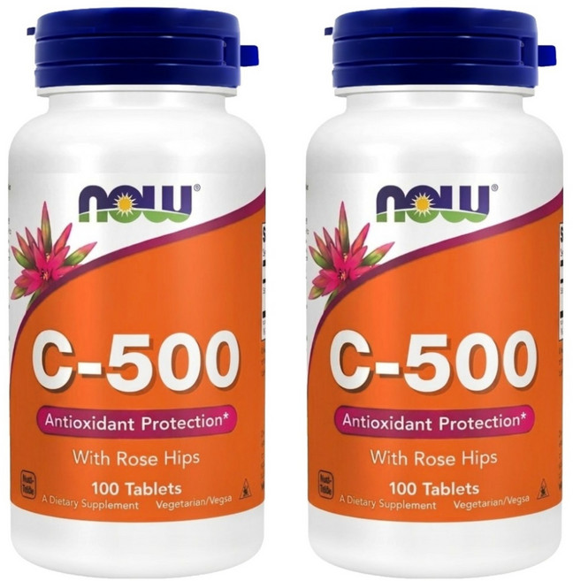 NOW Foods 維他命C-500 + 玫瑰果, 100顆, 2罐