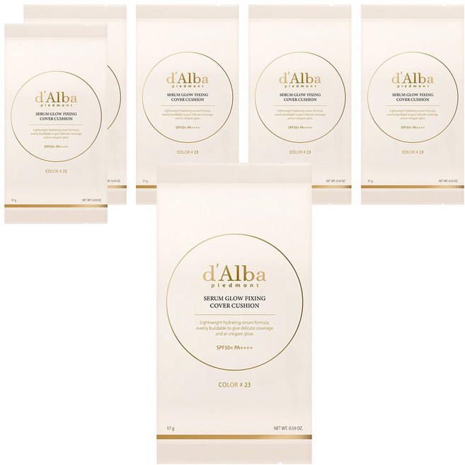 [비건뷰티] 달바 세럼 글로우 픽싱 커버 쿠션 파운데이션 리필용 17g, 23호, 6개