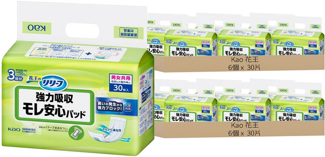 Kao 花王 日本原裝進口 Relief 紙尿褲專用尿布片 強力吸收型, FREE(onesize), 12個, 30片