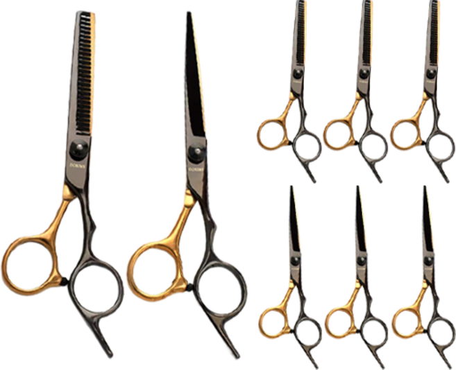 두림스 전문 고급 미용실 컷트 가정용 헤어 숱 가위 2종 세트, 블랙, 4개