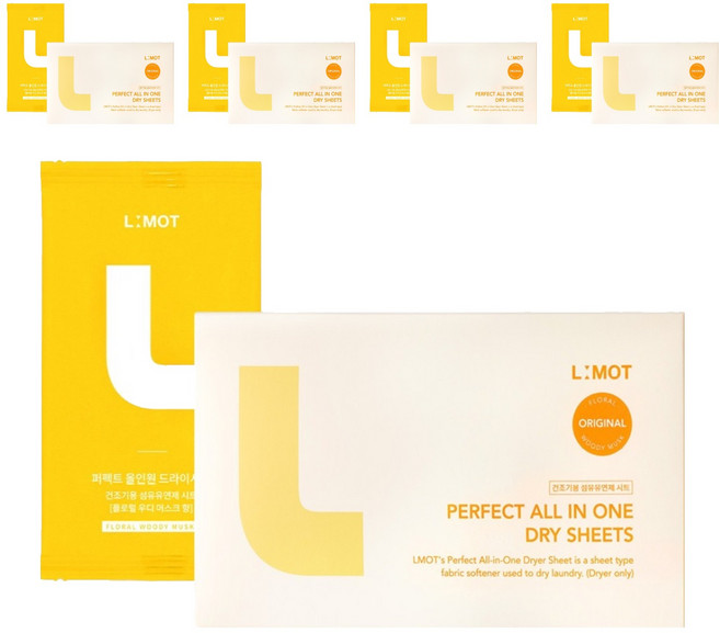 엘모트 퍼펙트 올인원 건조기용 드라이시트 섬유유연제 플로랄 우디 머스크향 본품, 30개입, 5개