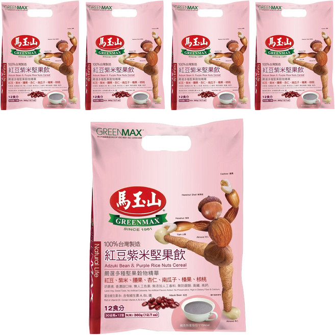 馬玉山 紅豆紫米堅果飲, 360g, 5袋