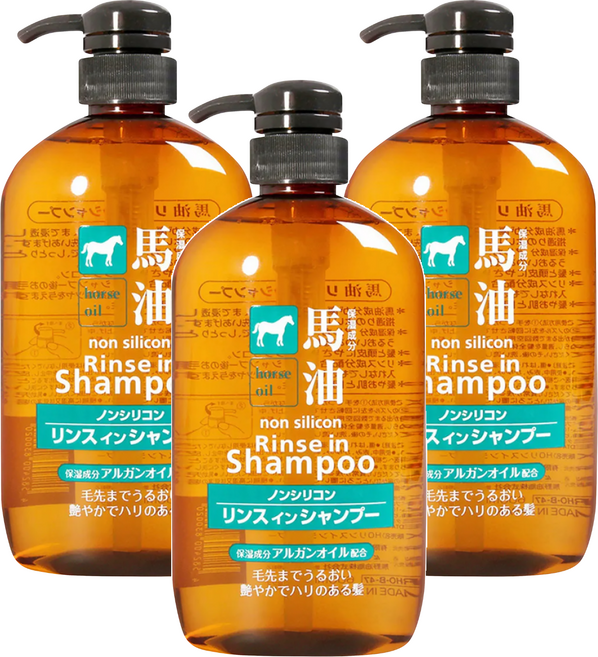 KUMANO 熊野油脂 馬油無矽靈雙效洗潤二合一洗髮精, 600ml, 3瓶