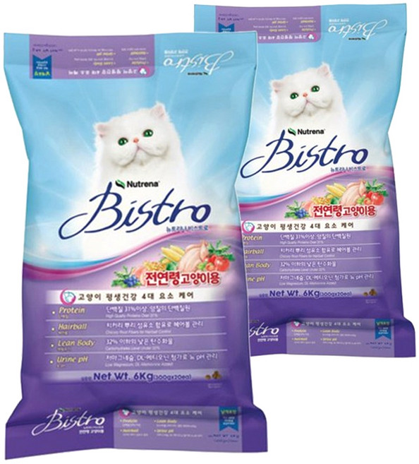 뉴트리나 고양이 비스트로 기능성 사료, 헤어볼, 6kg, 2개