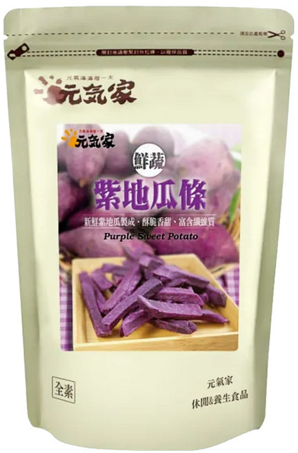 元氣家 紫地瓜脆條 低溫烘乾 富含纖維質 不添加色素、防腐劑, 100g, 1包