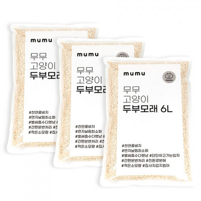 무무 응고형 고양이 두부모래, 6L, 3개, 무향