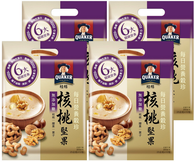QUAKER 桂格 每日營養穀珍核桃堅果 無添加糖, 25g, 10包, 4袋