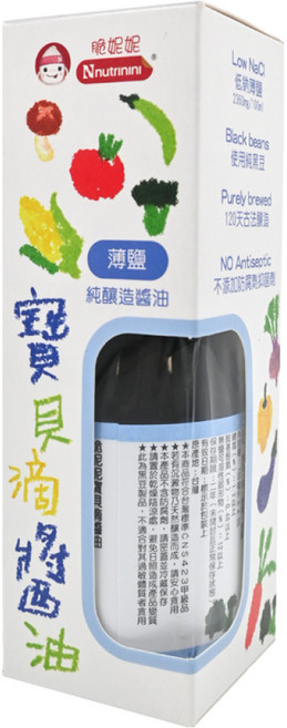 Nnutrinini 脆妮妮 寶貝滴醬油 純素 低鈉 自然釀造 無添加物 台灣國產純黑豆, 薄鹽, 150ml, 1瓶