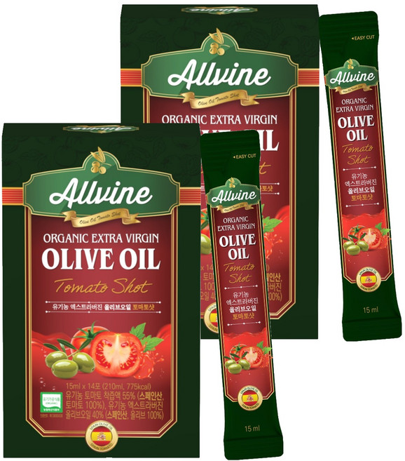 ALLVINE 올리브오일 토마토샷 15ml 14포, 2개, 210ml