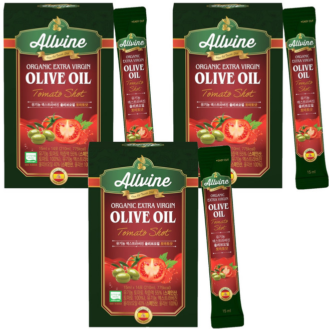 ALLVINE 올리브오일 토마토샷 15ml 14포, 3개, 210ml