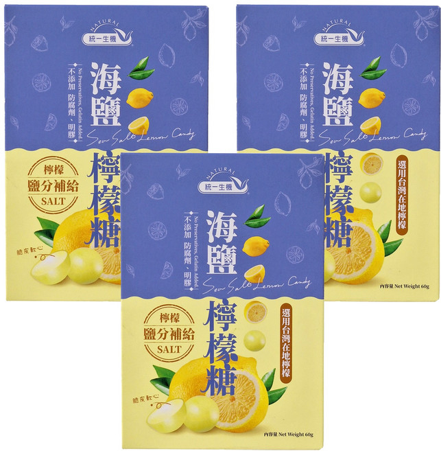 統一生機 海鹽檸檬糖, 60g, 3個