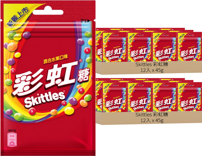 Skittles 彩虹糖 混合水果口味, 45g, 24包