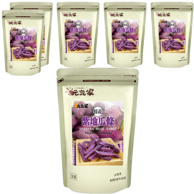 元氣家 紫地瓜脆條 低溫烘乾 富含纖維質 不添加色素、防腐劑, 100g, 6包