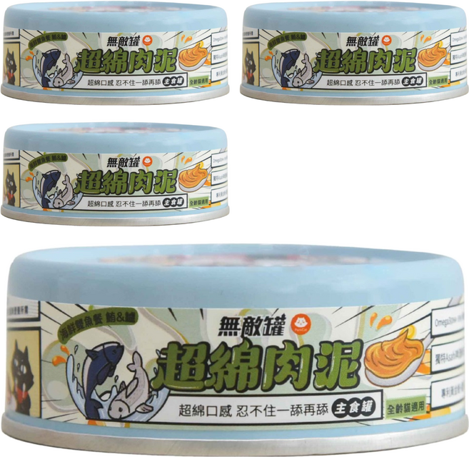 ParkCat 貓樂園 無敵罐超棉肉泥主食貓罐 器官保健 98%鮮肉含量 添加Asahi啤酒酵母, 80g, 4個, 鮪魚 + 鱸魚