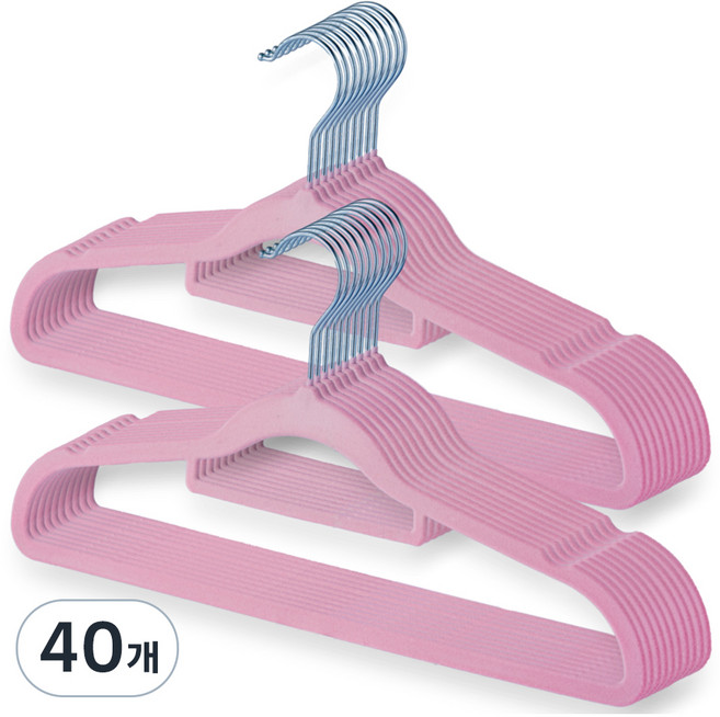 제이밀 논슬립 벨벳 옷걸이, 핑크, 40개
