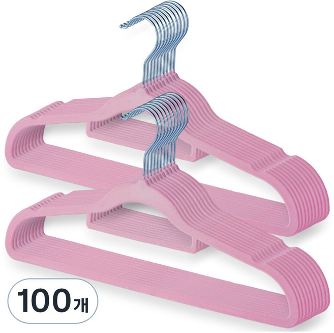 제이밀 논슬립 벨벳 옷걸이, 핑크, 100개
