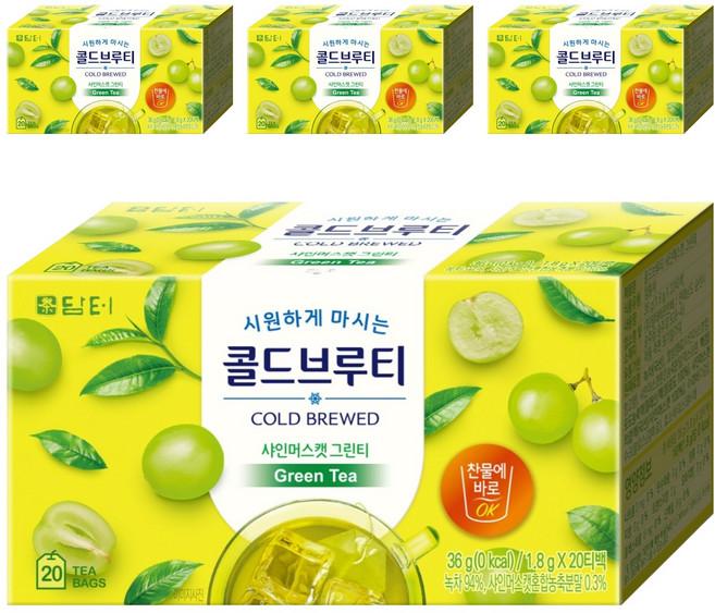 담터 콜드브루티 샤인머스캣 그린티, 1.8g, 20개입, 4개