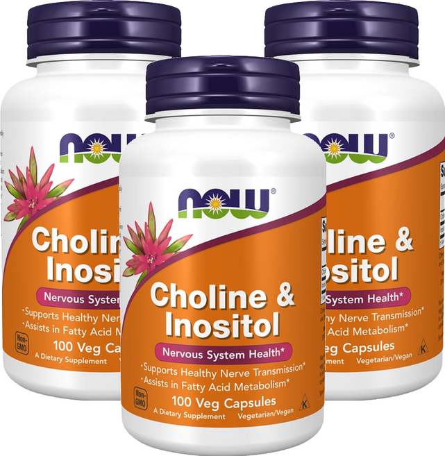 NOW Foods 膽鹼 + 肌醇膠囊 250mg, 100顆, 3罐