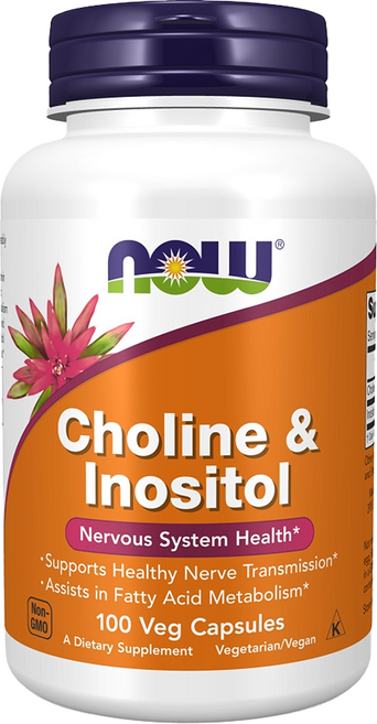 NOW Foods 膽鹼 + 肌醇膠囊 250mg, 100顆, 1罐