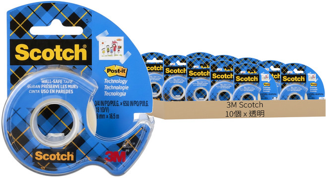 3M Scotch 牆面黏貼用膠帶台 19mm x 16.5m, 透明, 10個