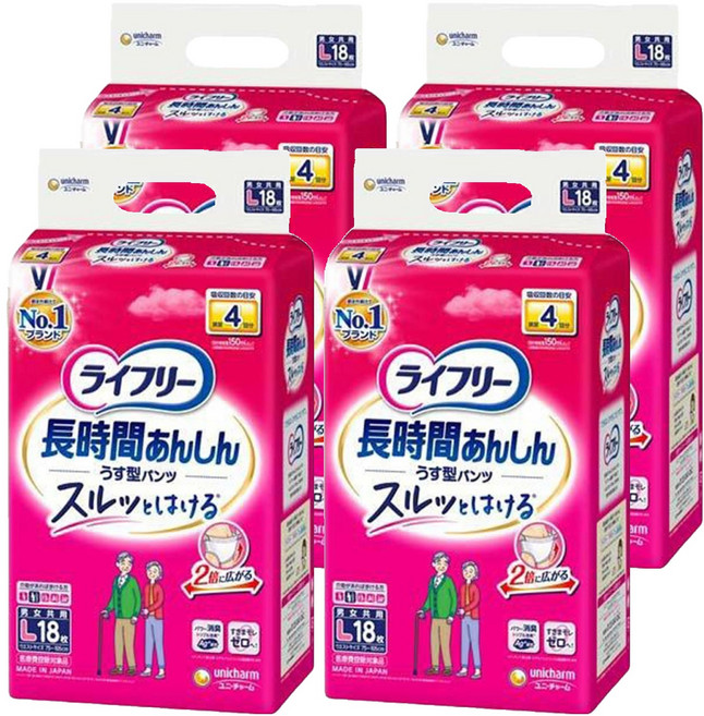 Lifree 來復易 日本原裝進口 長時間安心復建褲 成人紙尿褲 2倍彈性, L, 18片, 4包