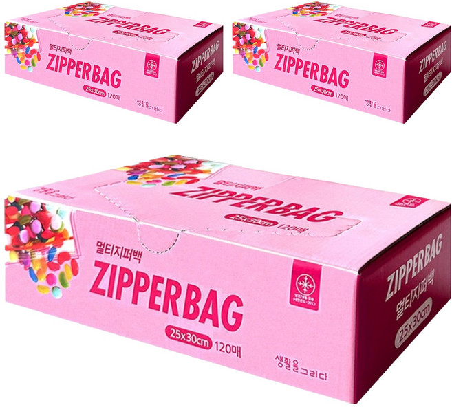 생활을그리다 투명 멀티 지퍼백, 대(L), 120개입, 3개