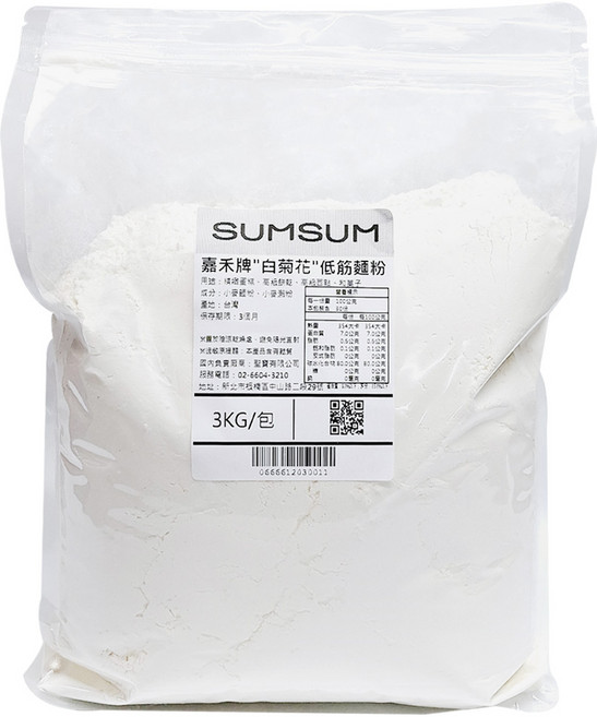 嘉禾牌 白菊花低筋麵粉, 3kg, 1包