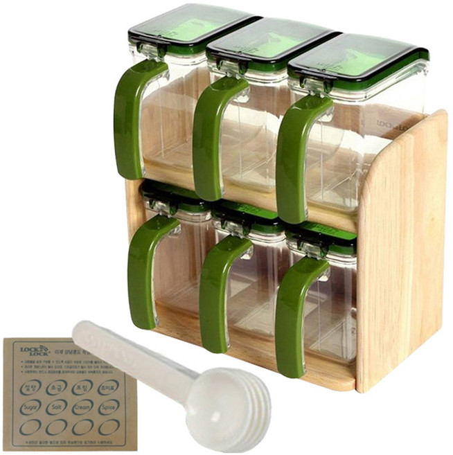 락앤락 슬림 양념통 6p 세트, 1세트, 양념통 6p + 스푼 6p + 목재 1p + 내용물스티커