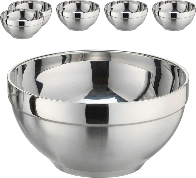 PLUS PERFECT 理想 晶品 304不銹鋼雙層碗 不附蓋, 6個, 不鏽鋼 銀色