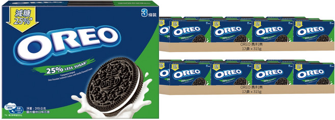 OREO 奧利奧 減甜香草口味夾心餅乾 3條裝, 315g, 24盒