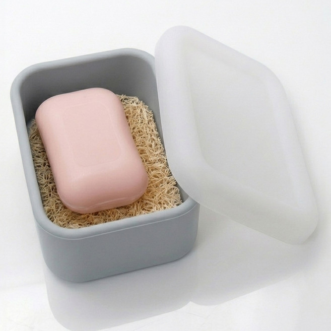 모바이브 휴대용 실리콘 밀폐 뚜껑 비누 케이스, 그레이, 1개