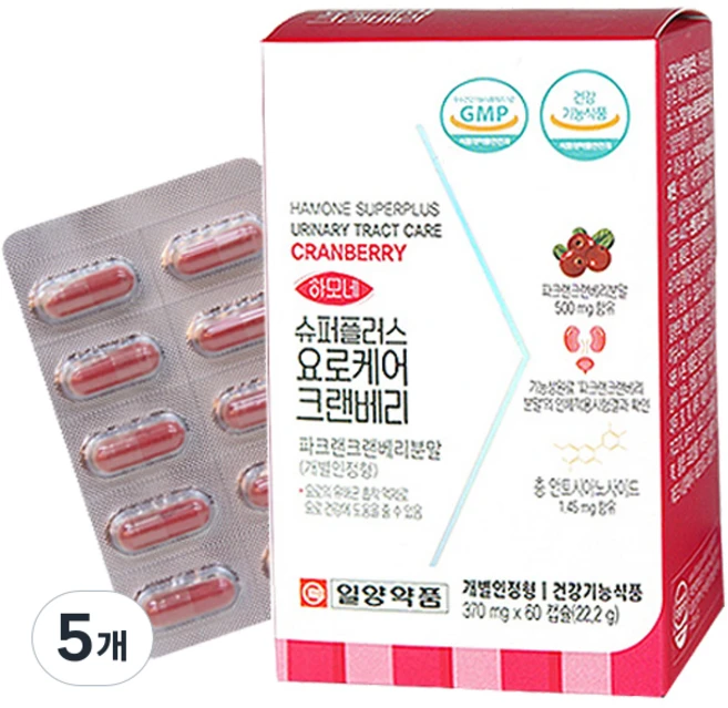 하모네 일양약품 슈퍼플러스 요로케어 크랜베리 22.2g, 60정, 5개 - 쿠팡