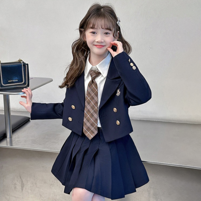미소파파 여아용 아샤 스쿨룩 상하의 재킷 + 셔츠 + 스커트 + 넥타이 세트