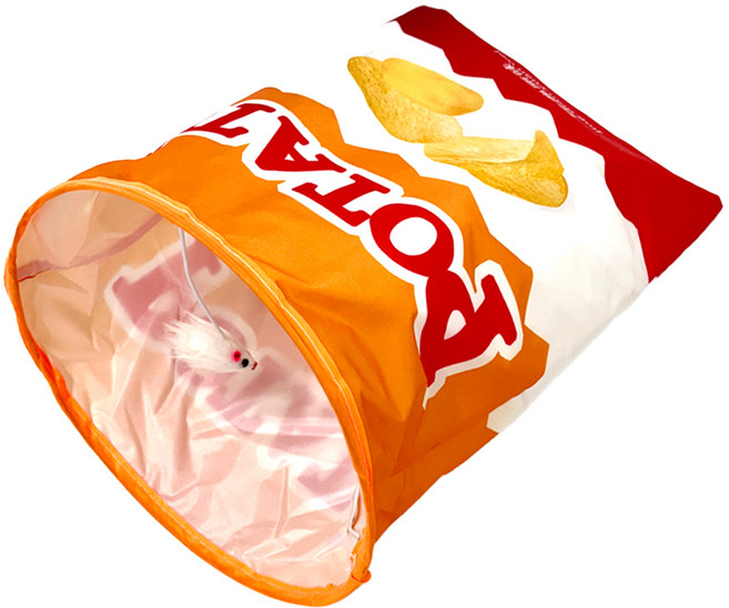 둥둥펫 고양이 바스락 숨숨터널 감자칩 하우스, 오렌지, 1개