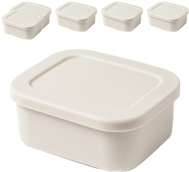 키친팩토리 파스텔 실리콘 사각 밀폐용기 아이보리, 6개, 300ml