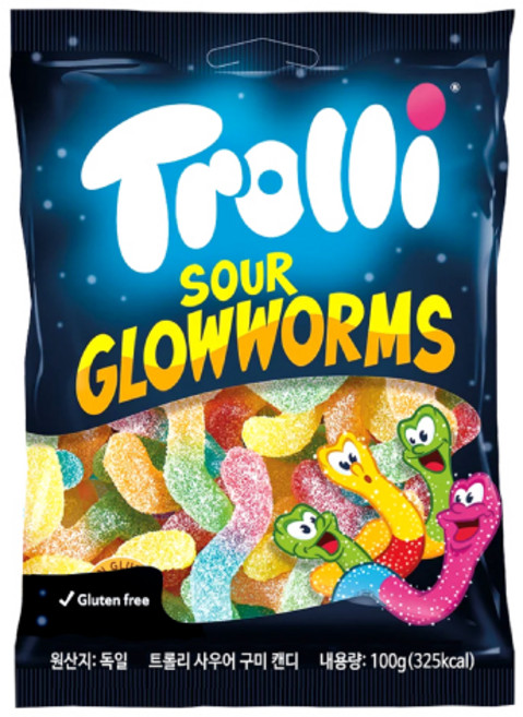 트롤리 사우어 글로우 웜즈 젤리, 100g, 1개