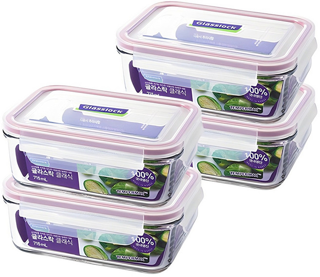 글라스락 퍼플 에디션 직사각 밀폐용기, 4개, 715ml