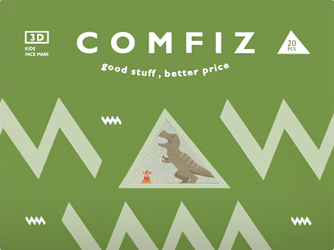 COMFIZ 康菲 大童3D立體醫療口罩 適用7~12歲, 20片, 1盒, 侏儸紀世界