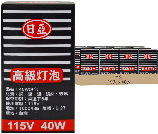 箱裝日亞 磨砂燈泡 115v 40w, 25個