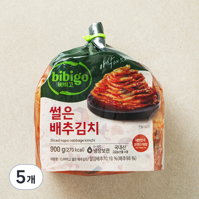 비비고 썰은 배추김치, 900g, 5개