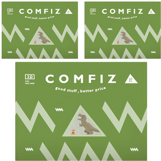 COMFIZ 康菲 大童3D立體醫療口罩 適用7~12歲, 20片, 3盒, 侏儸紀世界