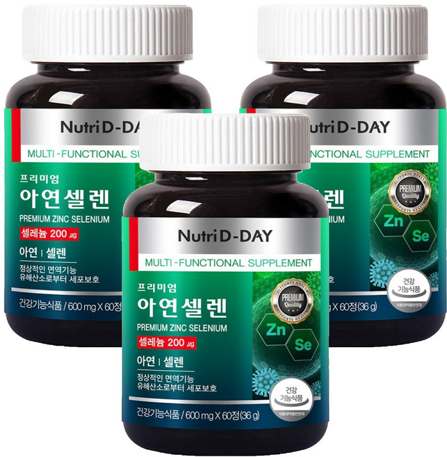뉴트리디데이 프리미엄 아연 셀렌 36g, 3개, 60정