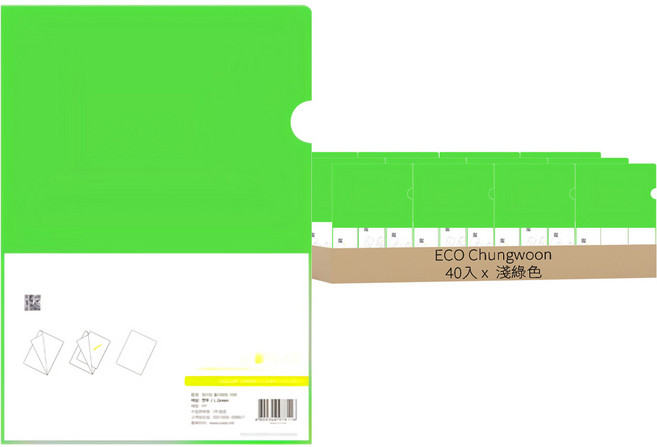 ECO Chungwoon L型資料夾 A4, 淺綠色, 40入